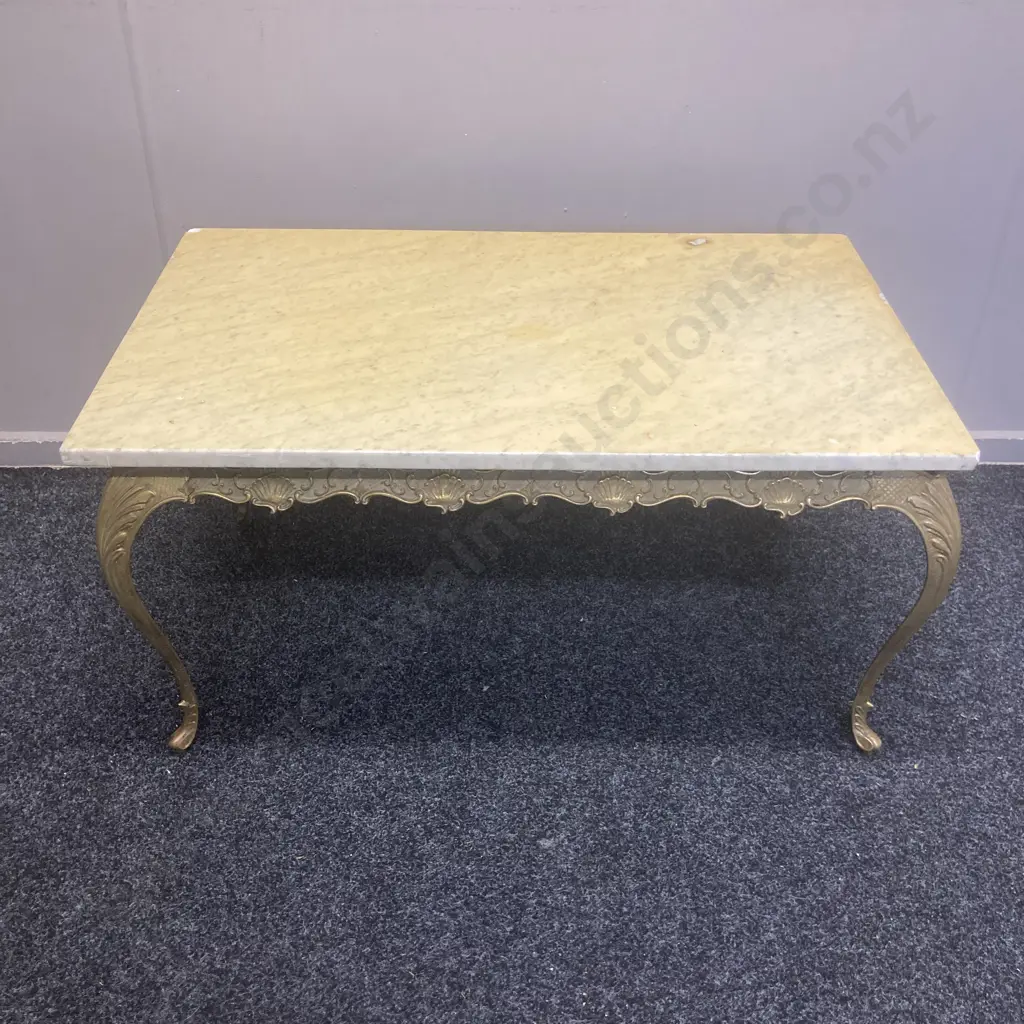 Marble Topped Occasional Table On Ornate Brass Base. H46 W87 D53cm (As Found Condition) Image 1++